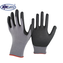 NMSAFETY breathable 13 gauge grey nylon and cotton liner coated nitrile foam work gloves